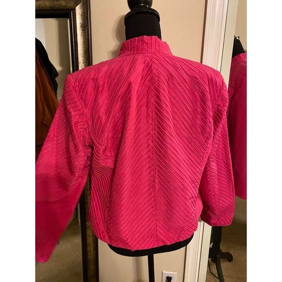SILK CLUB Collection Pink Solid Zip Up Jacket Sz Medium - Picture 7 of 9